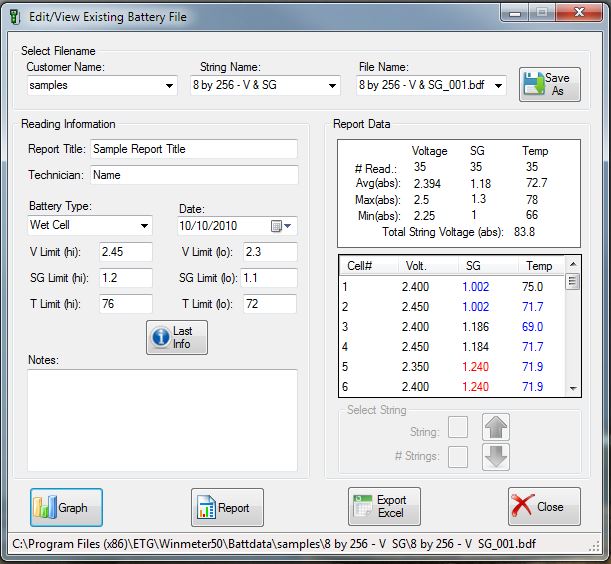 Create or edit battery test files and save to a custom database